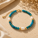 Turquoise Blue & Pearl Bead Bracelet