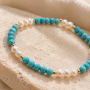 Turquoise Blue & Pearl Bead Bracelet
