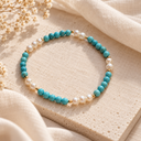 Turquoise Blue & Pearl Bead Bracelet